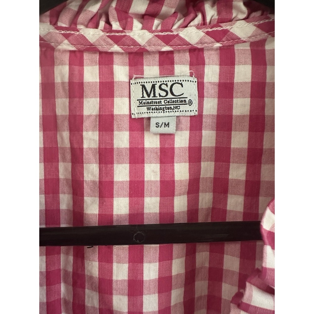 MSC Pink Gingham Ruffle Robe S/M Lightweight Cottagecore Missing The Belt - Picture 3 of 7